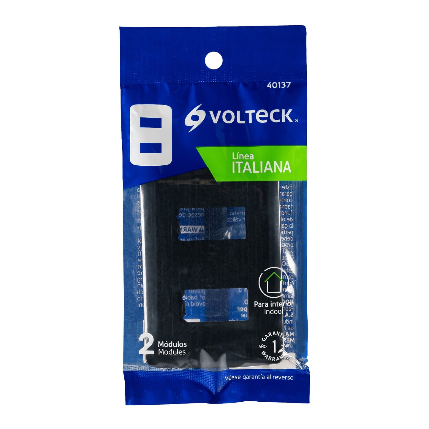 PLACA 2 MODULOS, ITALIANA, COLOR NEGRO, VOLTECK