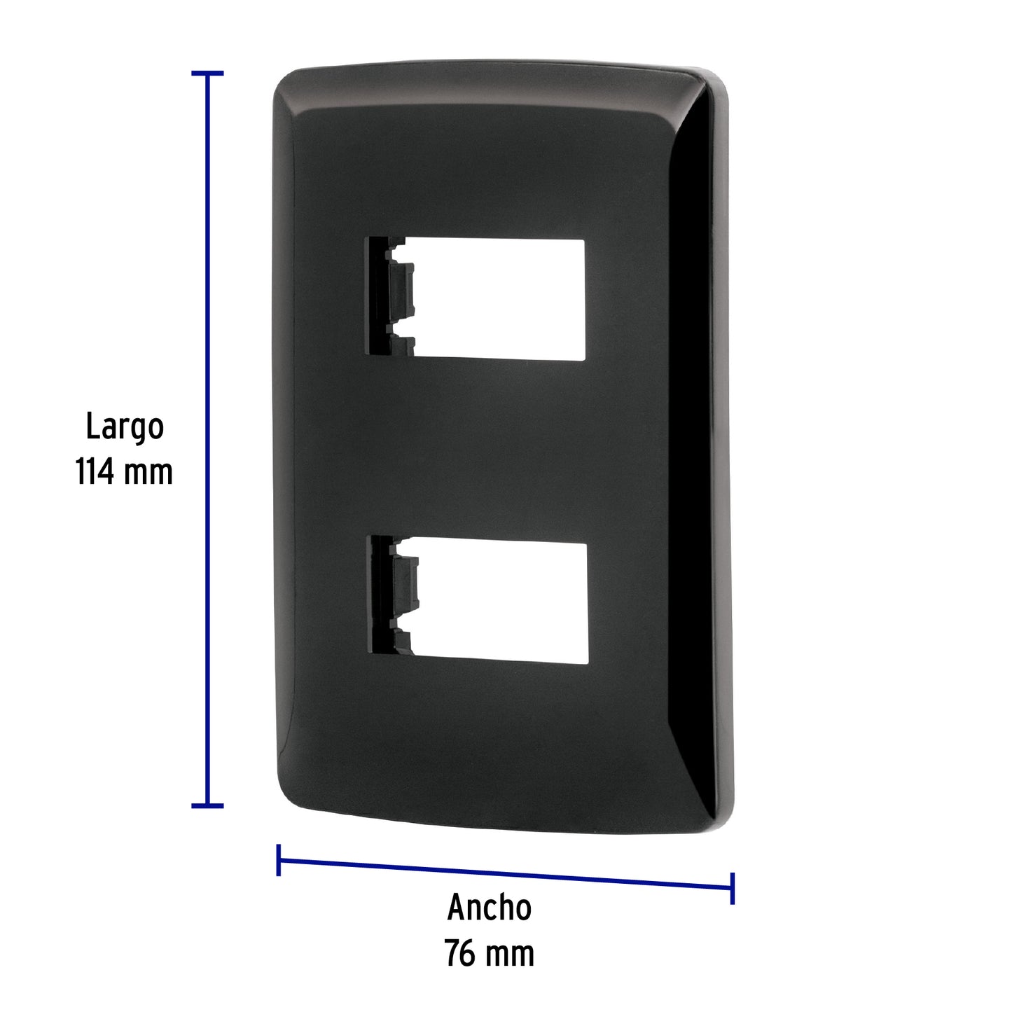 PLACA 2 MODULOS, ITALIANA, COLOR NEGRO, VOLTECK