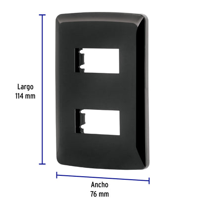 PLACA 2 MODULOS, ITALIANA, COLOR NEGRO, VOLTECK