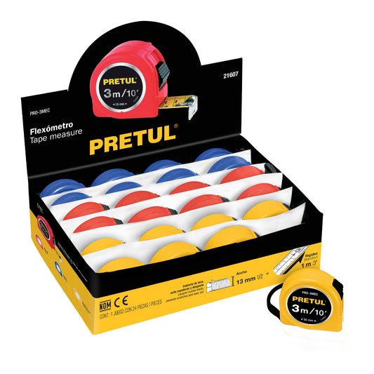 Flexometro 3mts cinta 13mm display box PRETUL