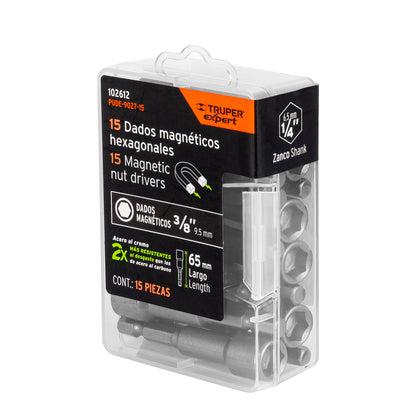 Estuche con 15 dados magnéticos de 3/8" largo 2-1/2", Expert