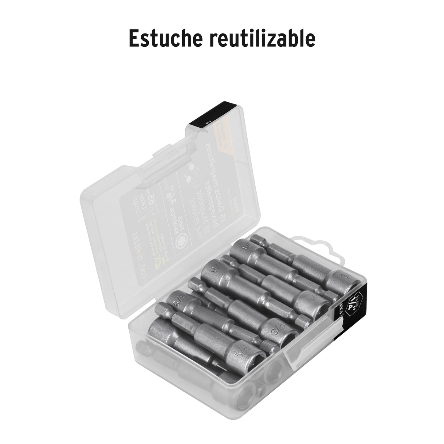 Estuche con 15 dados magnéticos de 3/8" largo 2-1/2", Expert