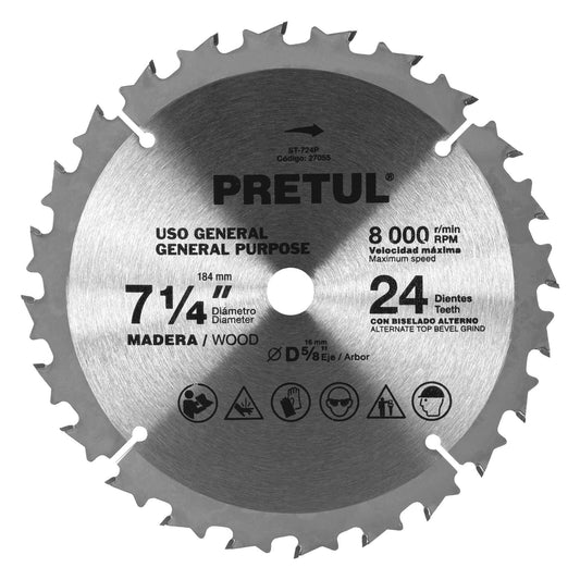 Disco para corte de madera "24 dientes" 7-1/4" PRETUL