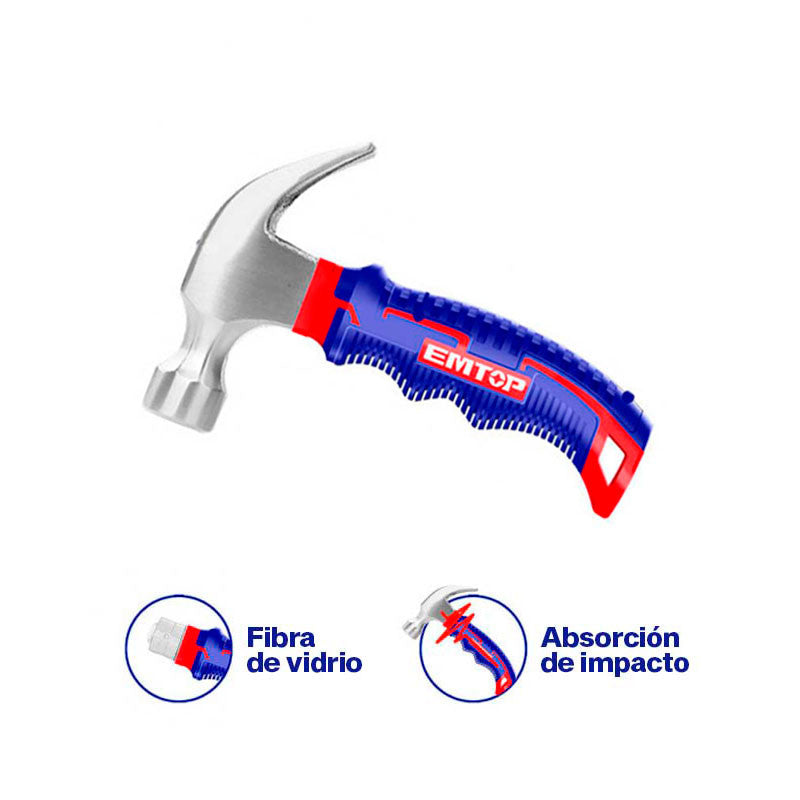 Martillo mini de uña de 8 onzas, mango de fibra de vidrio EMTOP
