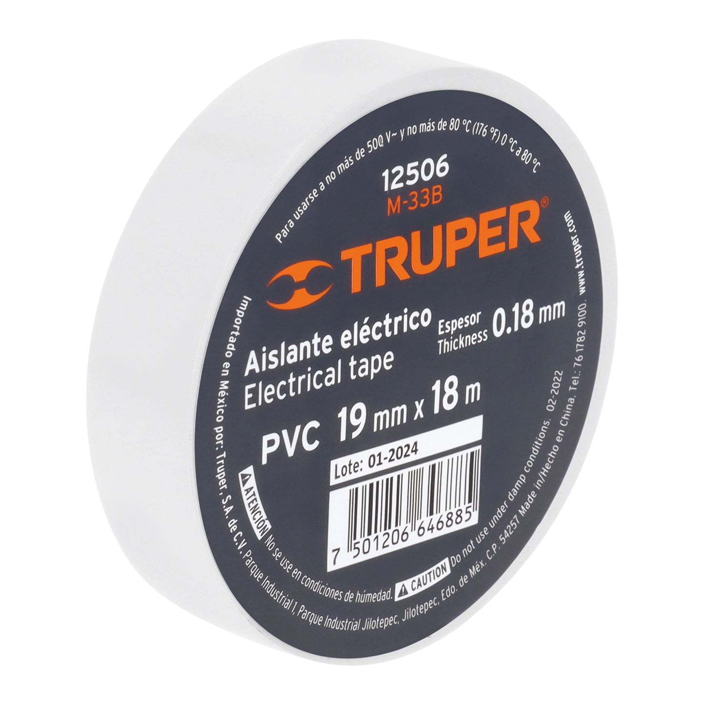 Cinta de aislamiento de 18 mx 19 mm, blanca, Truper