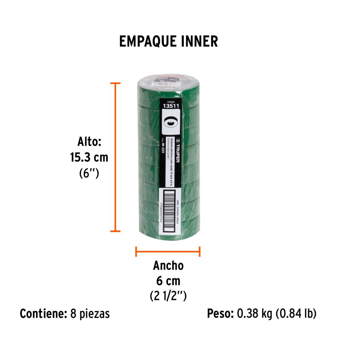 Cinta de aislar de 9 m x 19 mm, verde, Truper