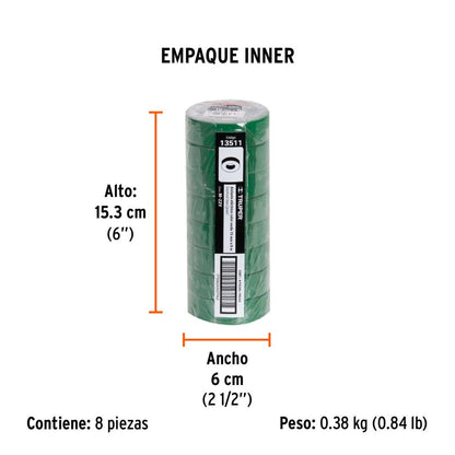 Cinta de aislar de 9 m x 19 mm, verde, Truper