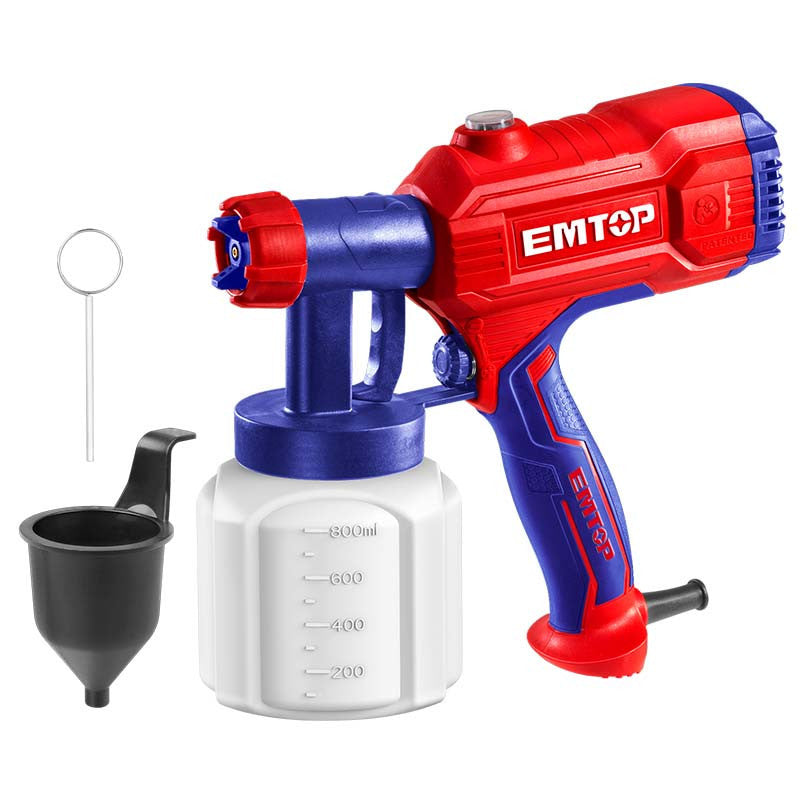 Pistola de pintar, electrica, 450 watts, capacidad derecipiente 800 ml, boquilla 2.5 millimetros EMTOP