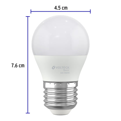 Lampara de LED tipo bullo G45 3 W, luz de dia, caja basic