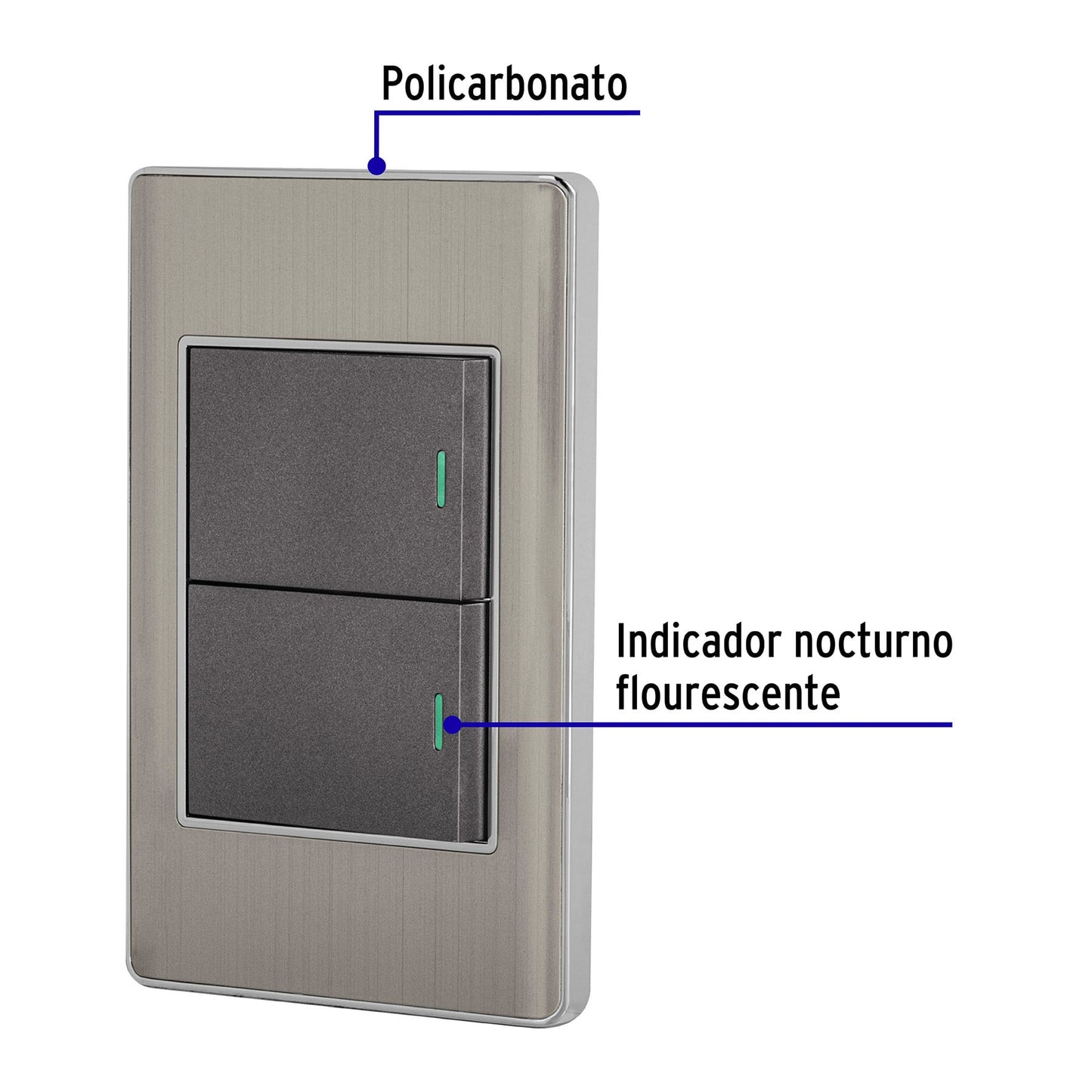 Placa armada acero inox 2 interruptores 1.5 módulos, Lisboa