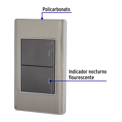 Placa armada acero inox 2 interruptores 1.5 módulos, Lisboa