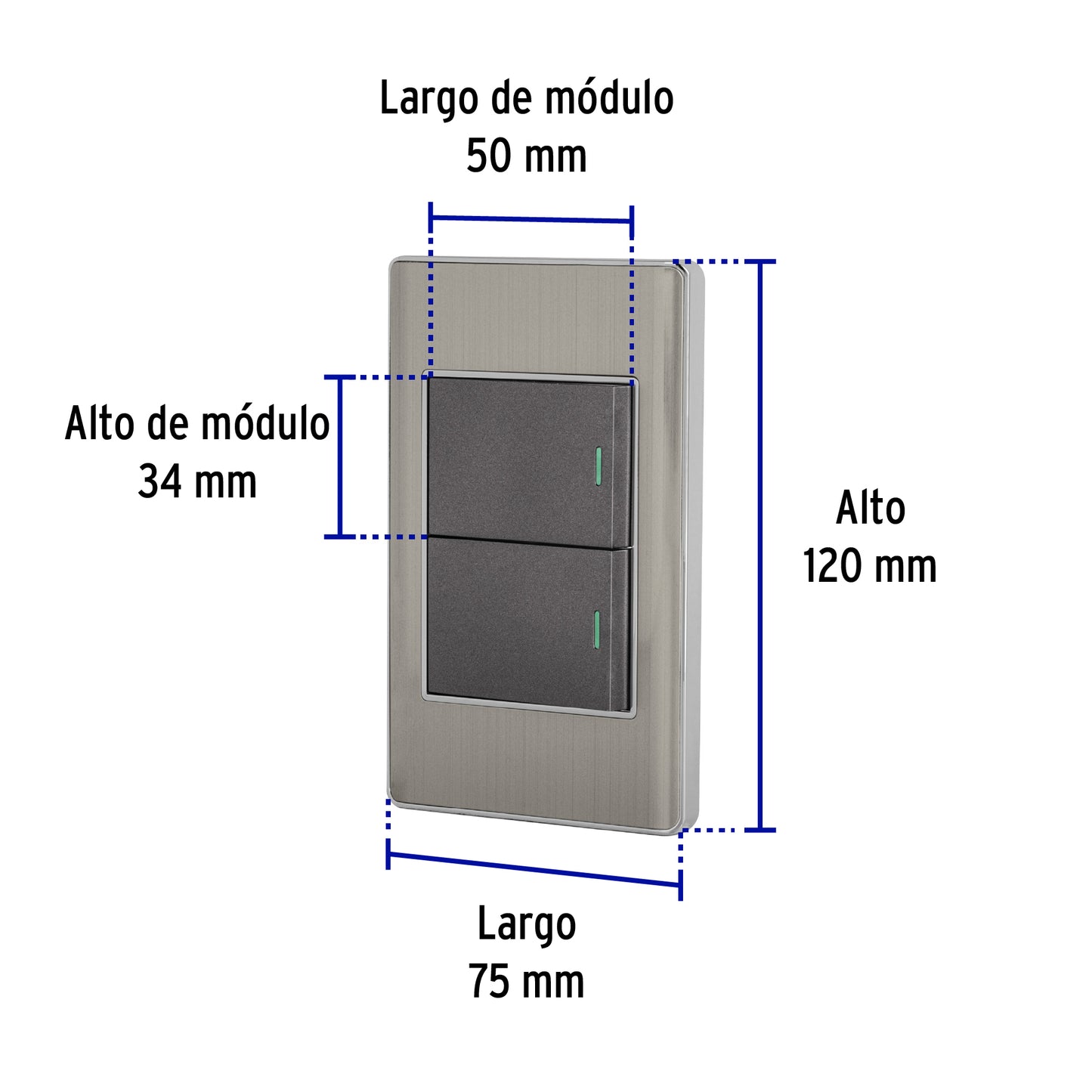 Placa armada acero inox 2 interruptores 1.5 módulos, Lisboa