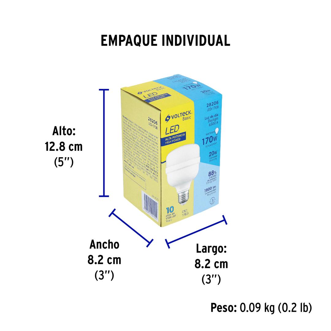 Lámpara Led Alta Potencia 20W, luz día Volteck Basic
