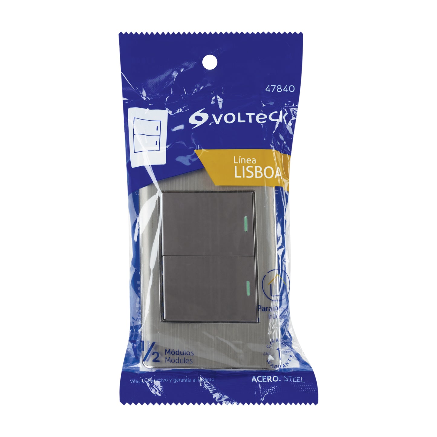 Placa armada acero inox 2 interruptores 1.5 módulos, Lisboa