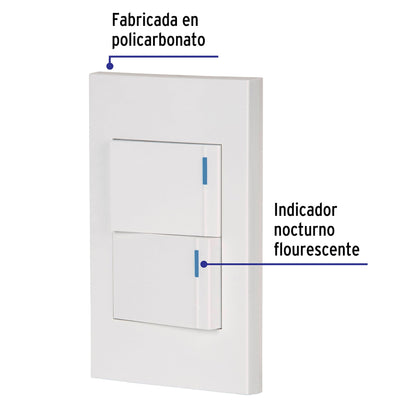 Placa Armada 2 interruptores 1 de 3 vías, 1.5 Módulos, Española blanco