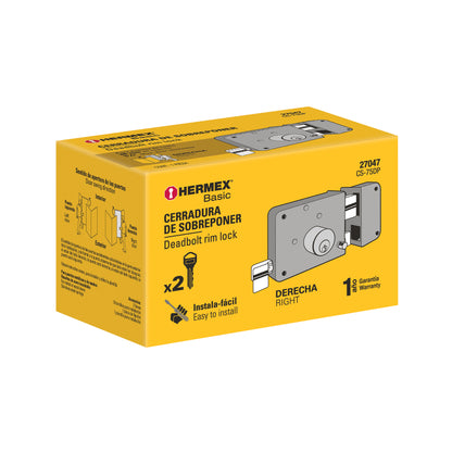 Cerradura sobreponer derecha instala-fácil, caja, HERMEX BASIC