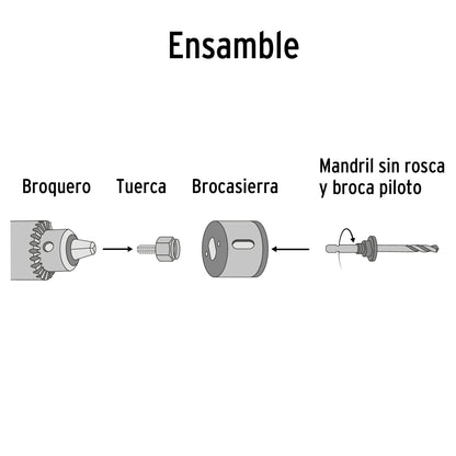 Juego de 4 brocasierras acero al carbono y 1 mandril, PRETUL