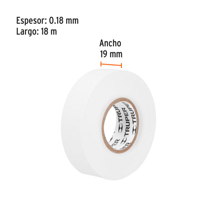 Cinta de aislamiento de 18 mx 19 mm, blanca, Truper