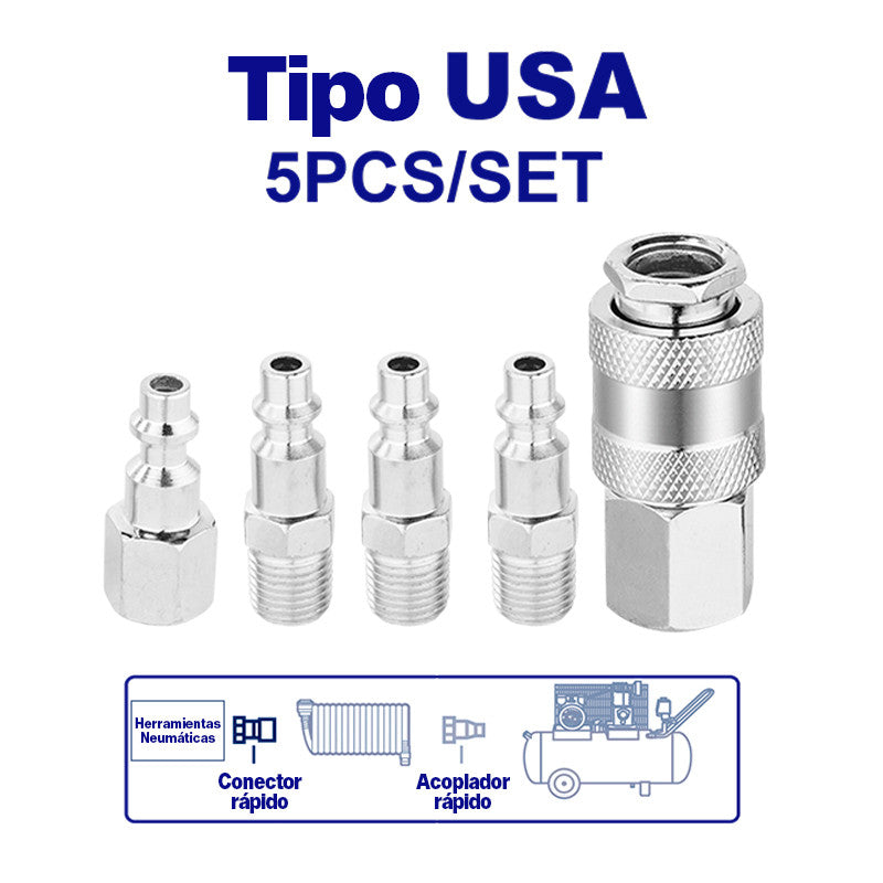 Set de 5 piezas acople rapido para compresor de aire, rosca NPT 1/4 EMTOP