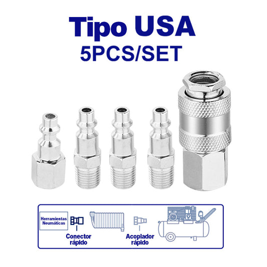 Set de 5 piezas acople rapido para compresor de aire, rosca NPT 1/4 EMTOP