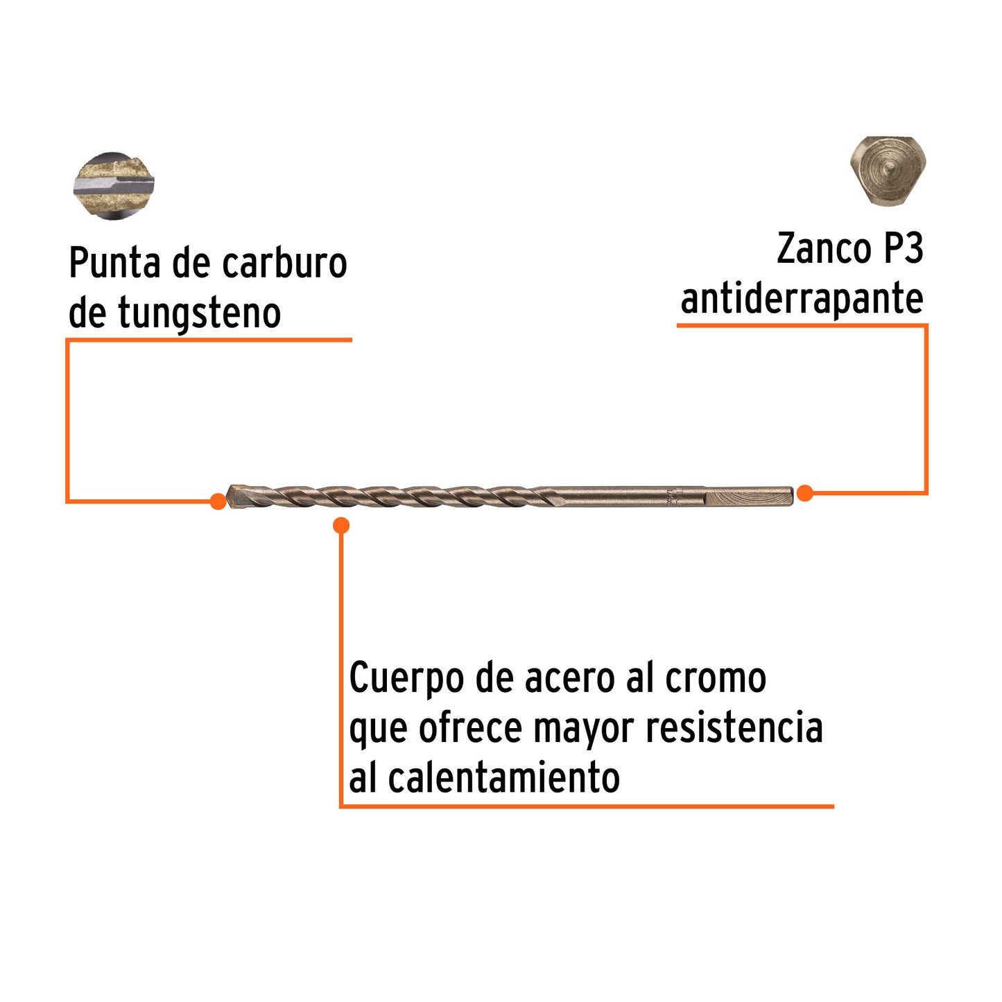 Broca para concreto de 1/4 x 6", TRUPER