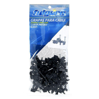 Grapa curva para cable coaxial 6mm color negro, 100 piezas, FULGORE