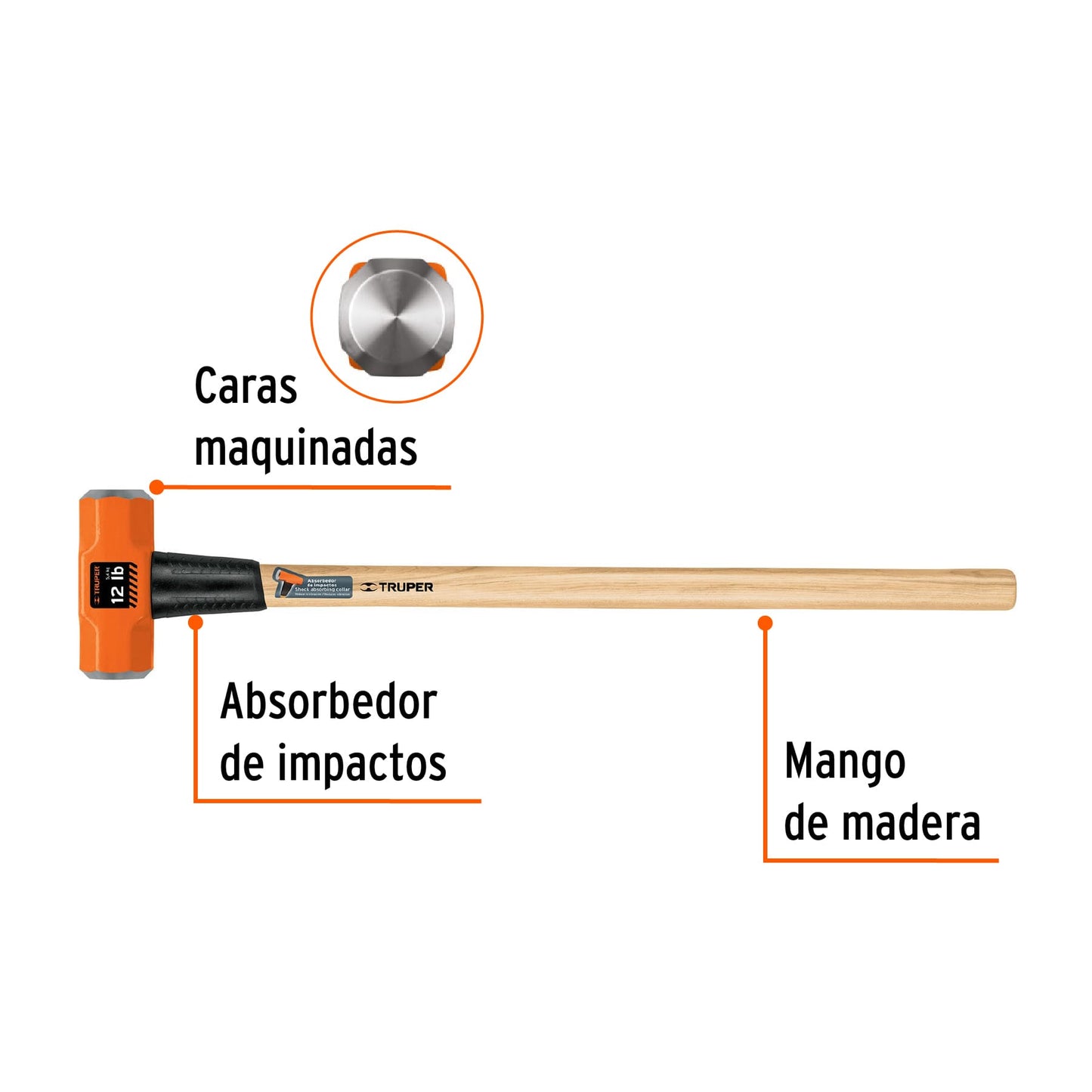 Marro octagonal 12 lb, mango de madera 36", Truper