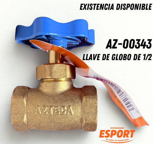 Llave de paso globo de corona 1/2" AZTECA