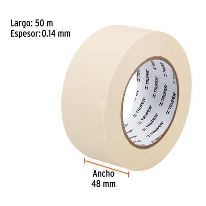 Cinta masking tape de 2" x 50 m, TRUPER