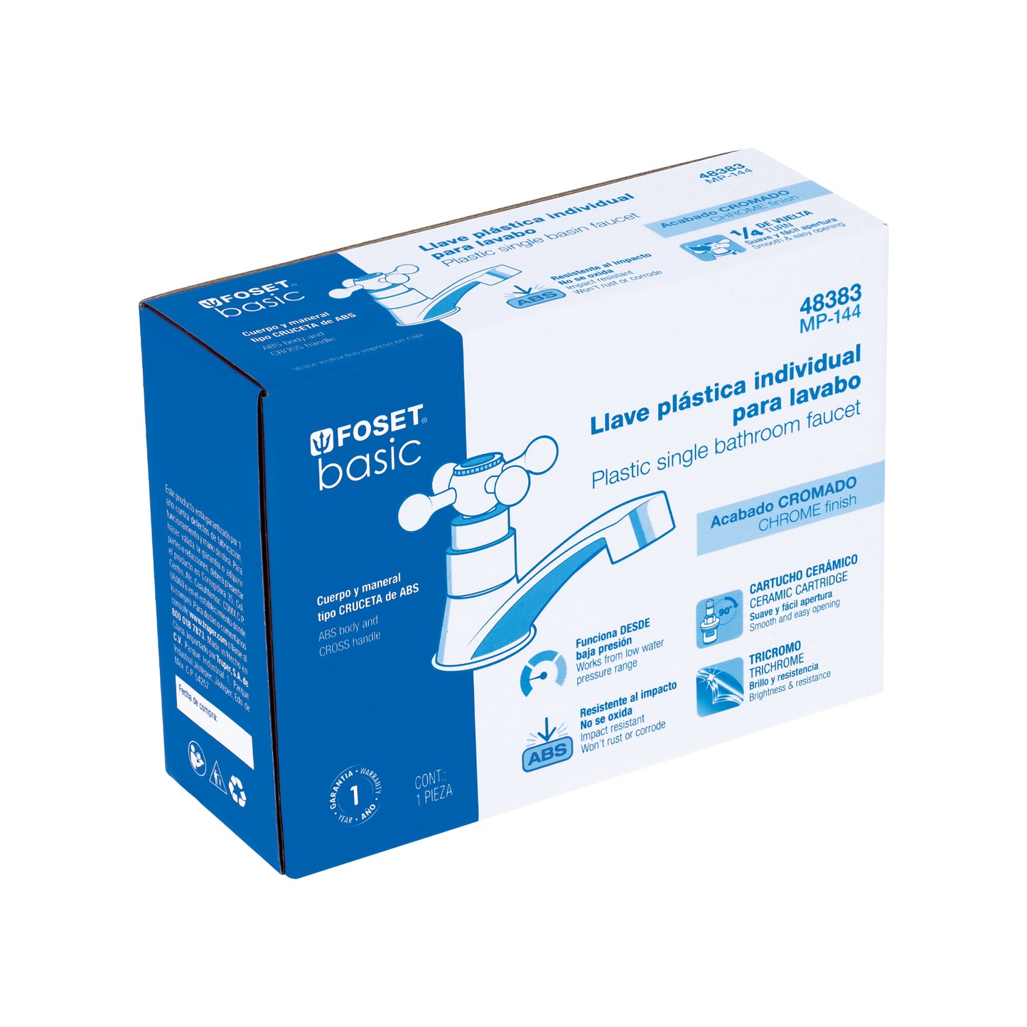 Llave individual lavabo, ABS, cruceta, BASIC, FOSET