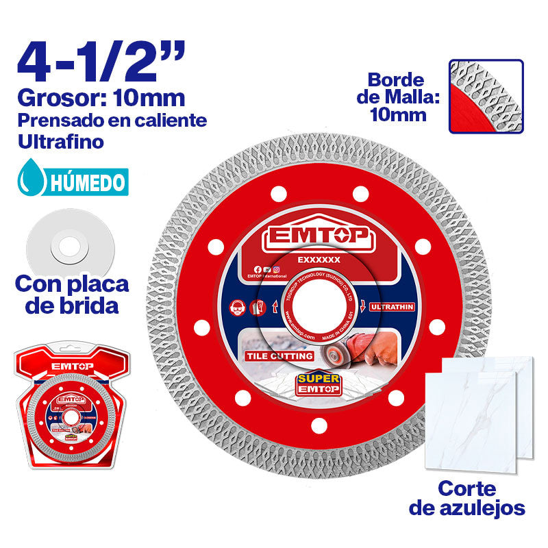 Disco de diamante ultrafino de 4 1/2, eje 7/8 borde de malla EMTOP