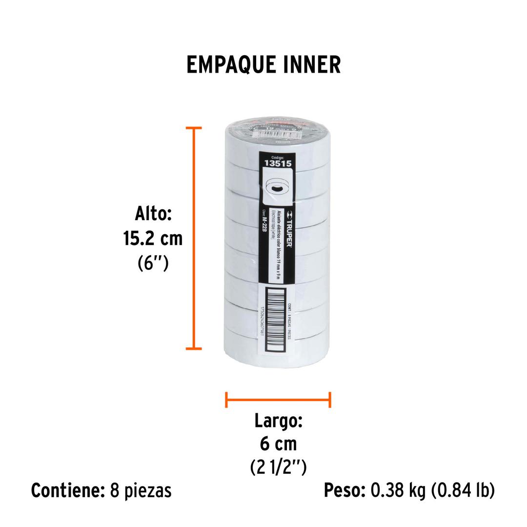 Cinta de aislar de 9 m x 19 mm, blanca, Truper