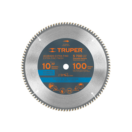 Disco sierra 10" para aluminio, 100 dientes centro 5/8" TRUPER
