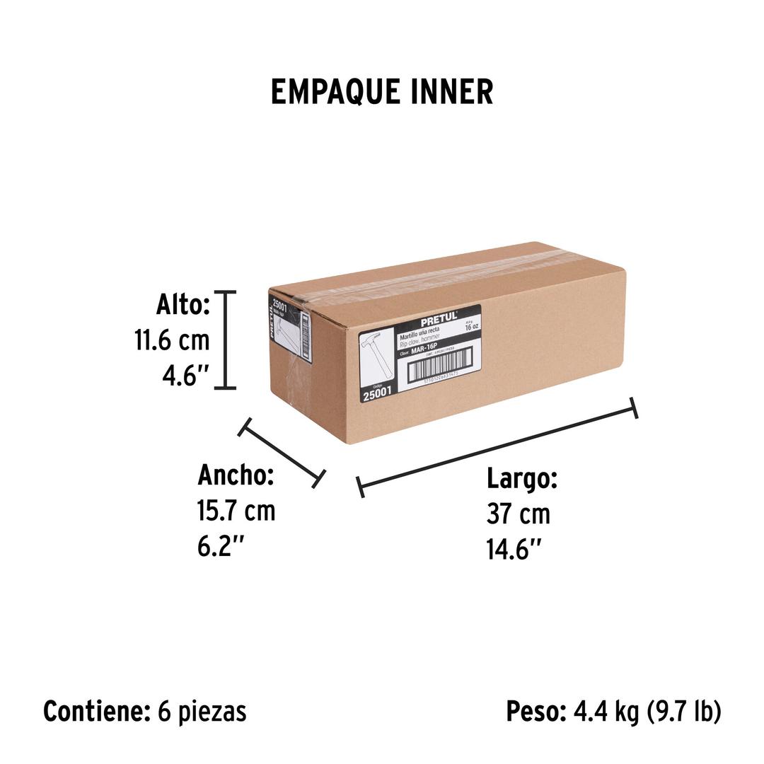 Martillo semipulido, 16 oz, uña recta, PRETUL