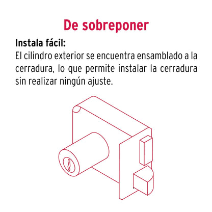 Cerradura sobreponer derecha instala-fácil, caja, HERMEX BASIC