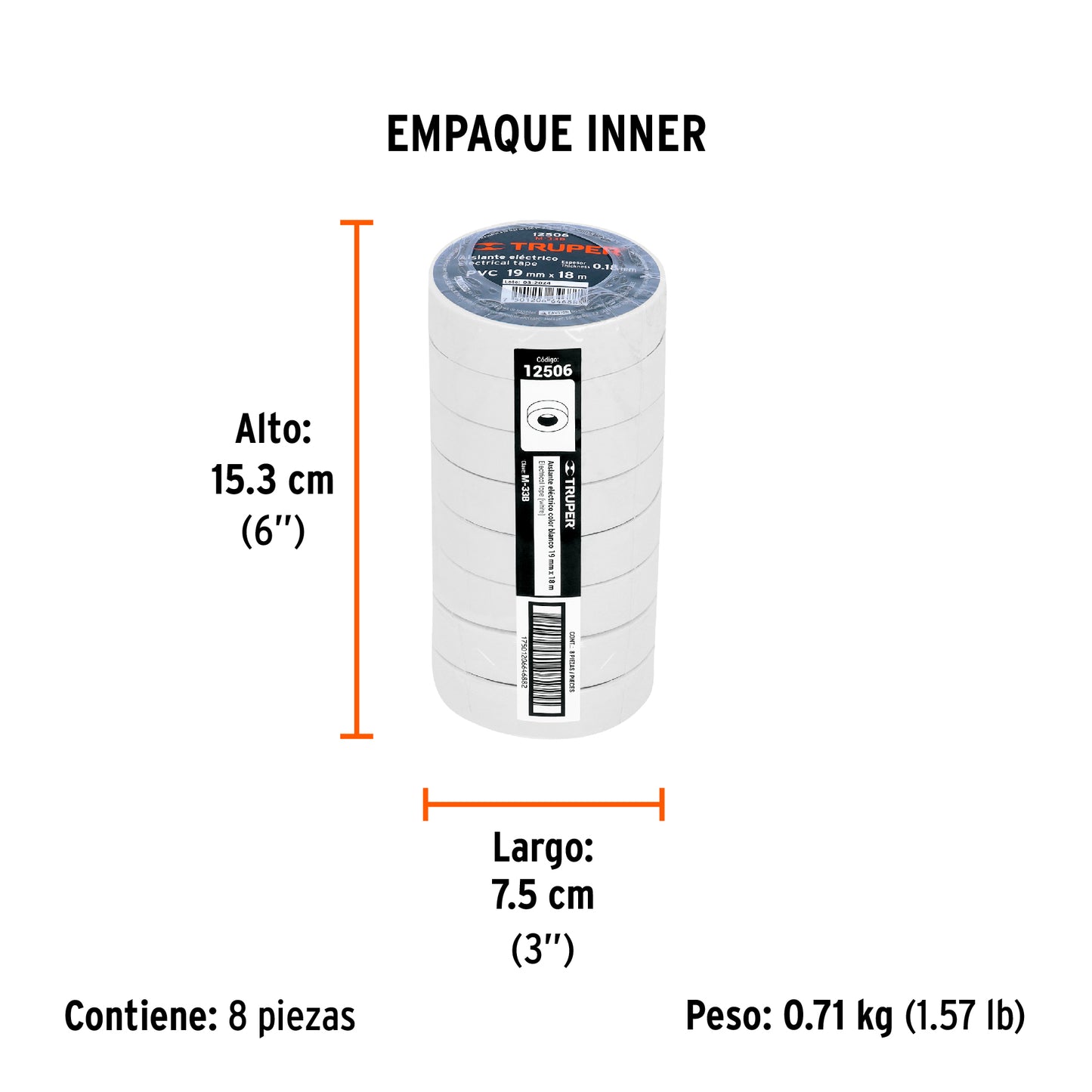 Cinta de aislamiento de 18 mx 19 mm, blanca, Truper