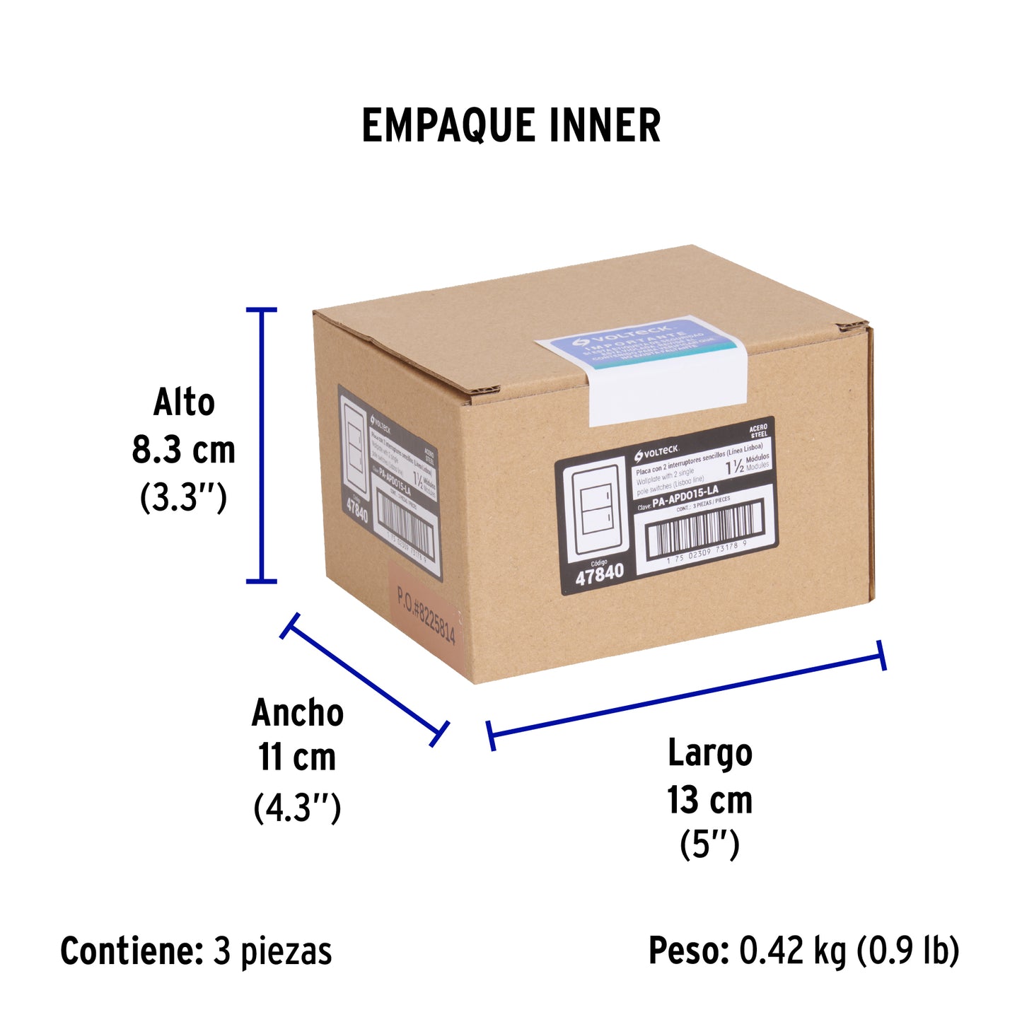 Placa armada acero inox 2 interruptores 1.5 módulos, Lisboa