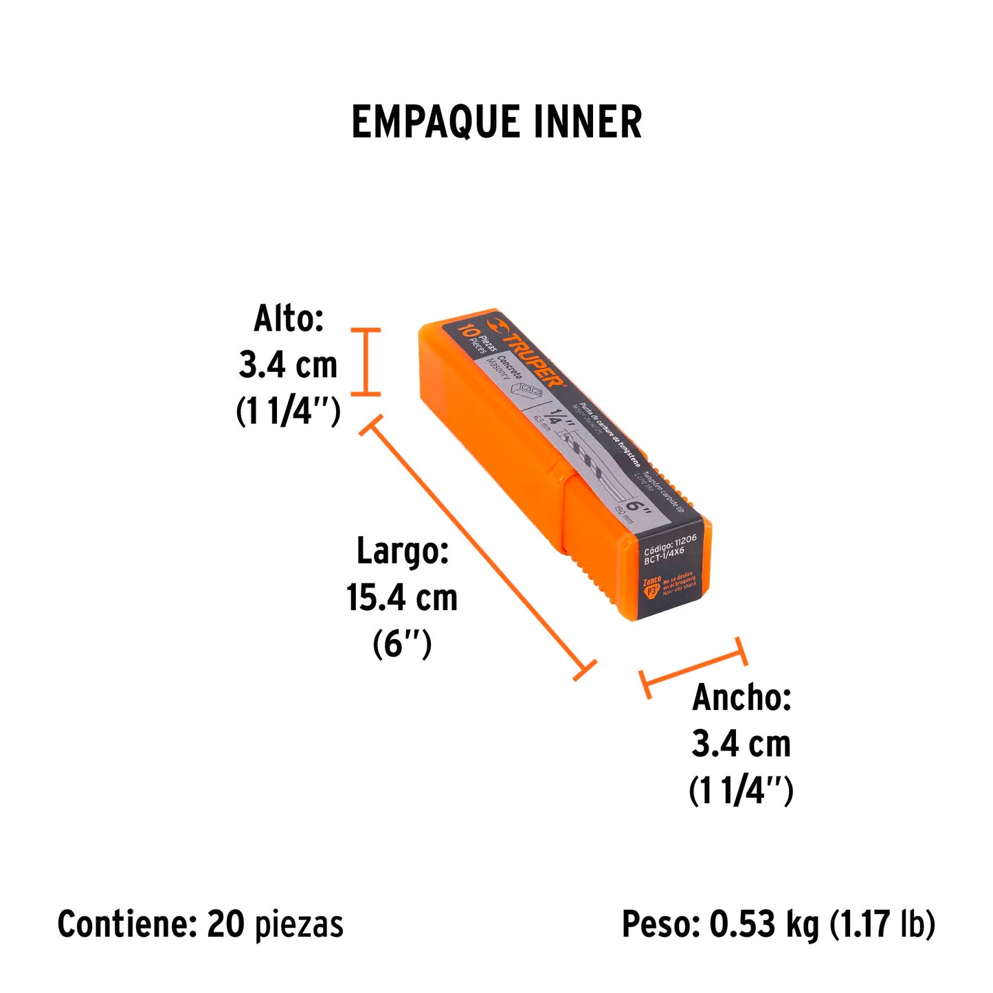 Broca para concreto de 1/4 x 6", TRUPER