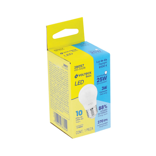 Lampara de LED tipo bullo G45 3 W, luz de dia, caja basic