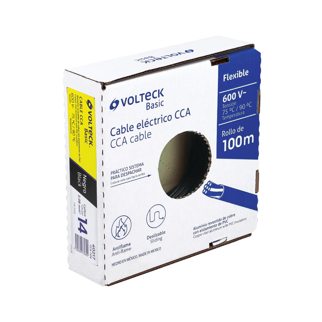 Rollo de 100 metros de cable THW CCA 14 AWG negro, Basic VOLTECK
