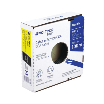 Rollo de 100 metros de cable THW CCA 14 AWG negro, Basic VOLTECK