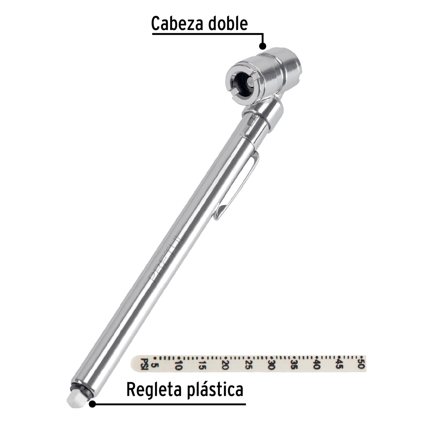 Calibrador de presión 50 psi, cabeza doble, PRETUL
